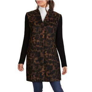 KENNETH COLE NEW YORK Rib Sleeve Leopard Coat M